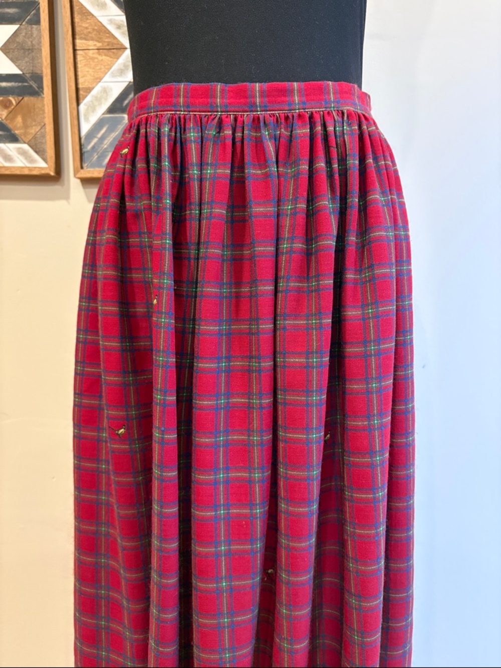 Vintage Ralph Lauren Red Plaid Wool Pheasant Equestrian Maxi Skirt size 12 - Picture 3 of 13